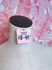 Ceramic Beaded Flower Stud Earrings in Blue & White *Final Sale*