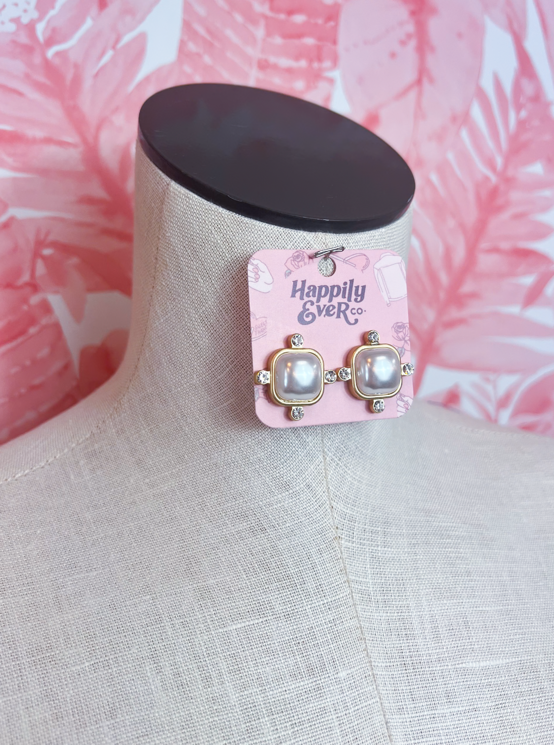 Color Square Rhinestone Acrylic Stud Earrings in Cream Pearl *Final Sale*