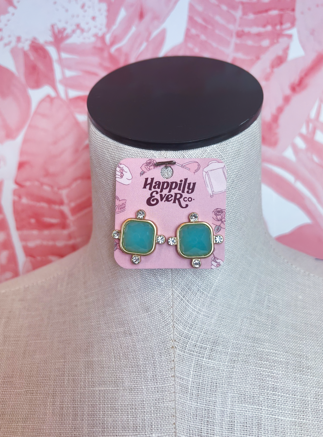 Color Square Rhinestone Acrylic Stud Earrings in Teal *Final Sale*