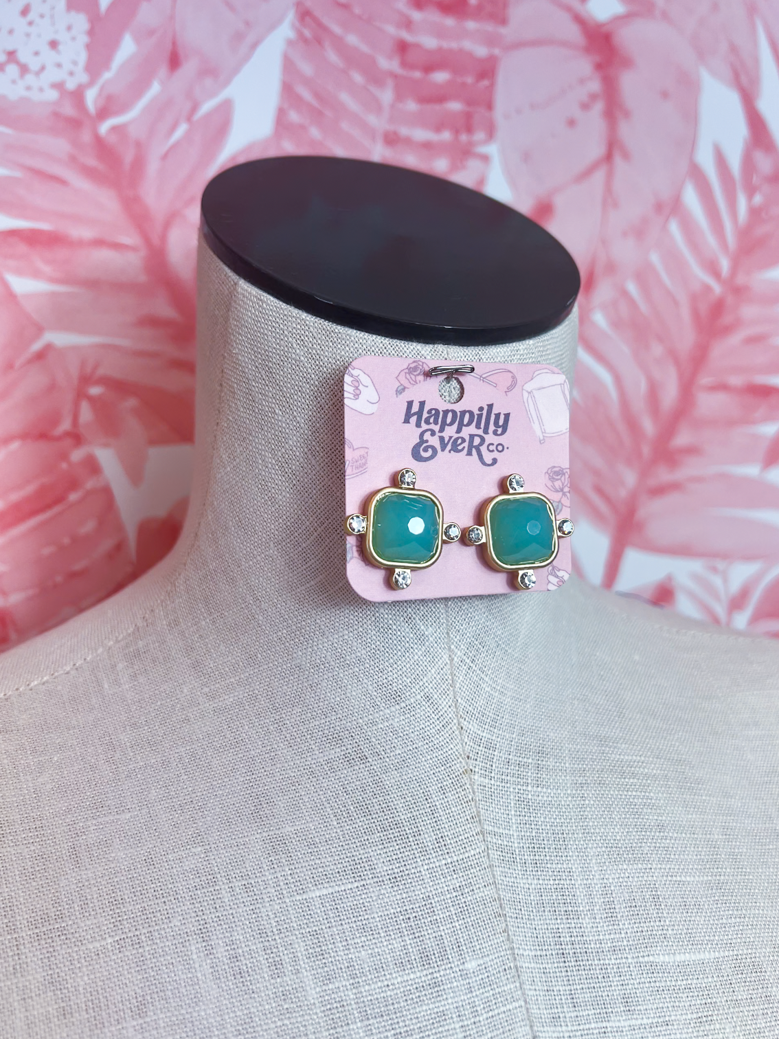 Color Square Rhinestone Acrylic Stud Earrings in Teal *Final Sale*