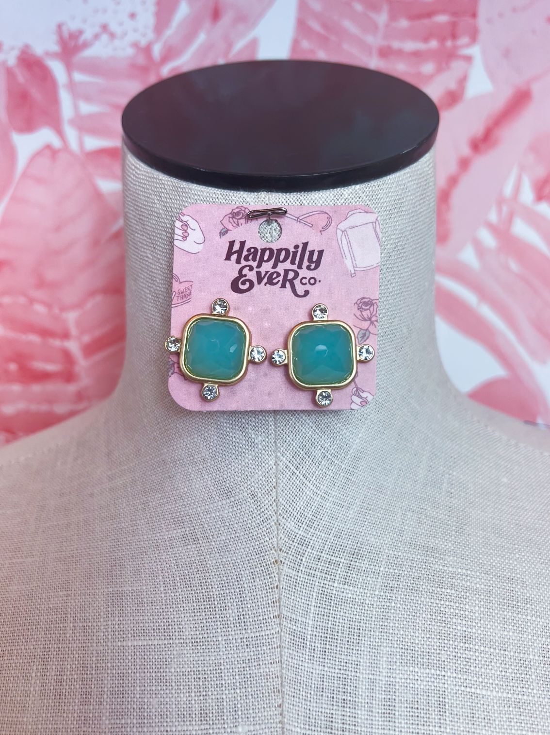 Color Square Rhinestone Acrylic Stud Earrings in Teal *Final Sale*
