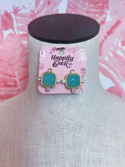 Color Square Rhinestone Acrylic Stud Earrings in Teal *Final Sale*