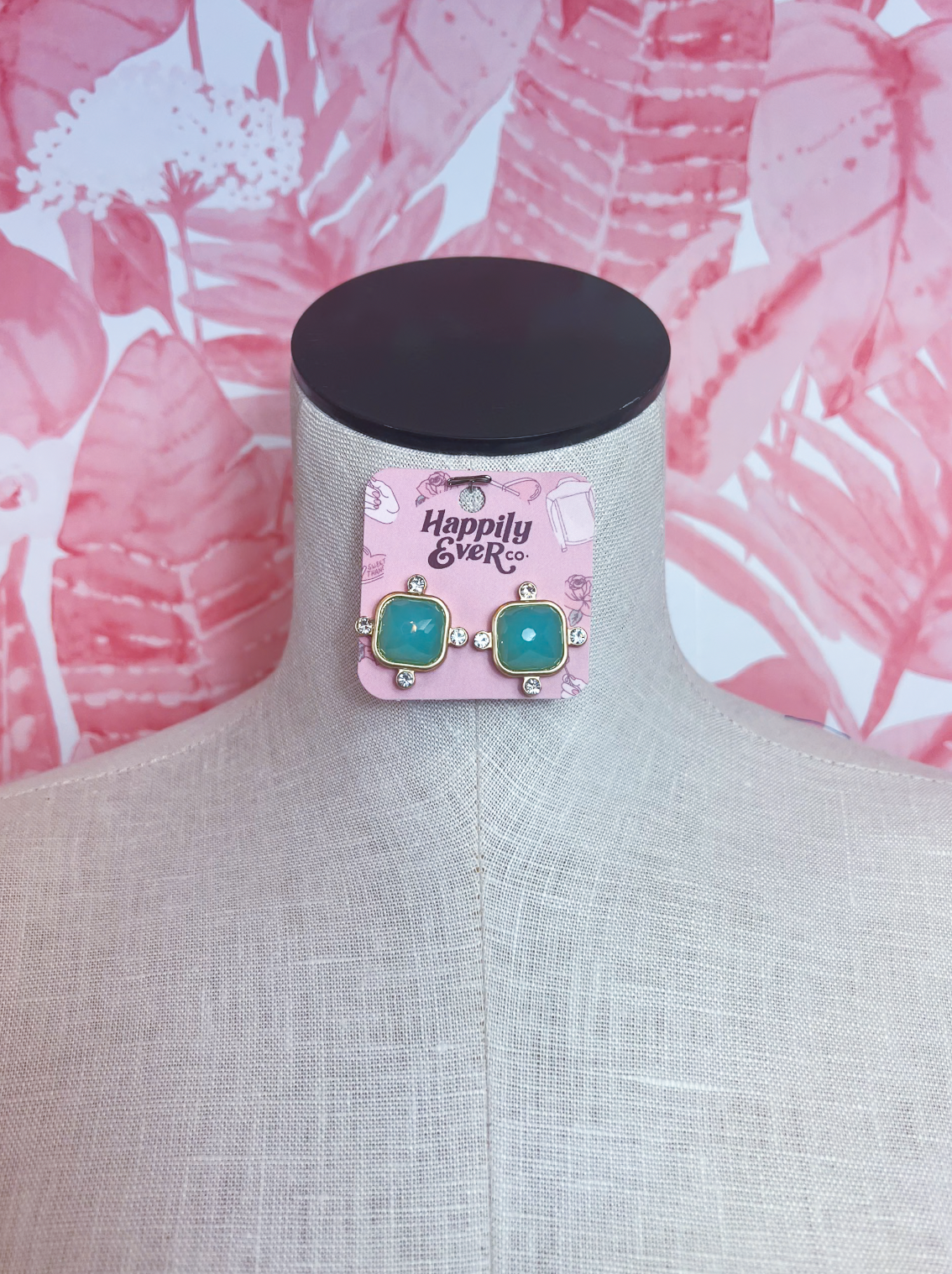 Color Square Rhinestone Acrylic Stud Earrings in Teal *Final Sale*
