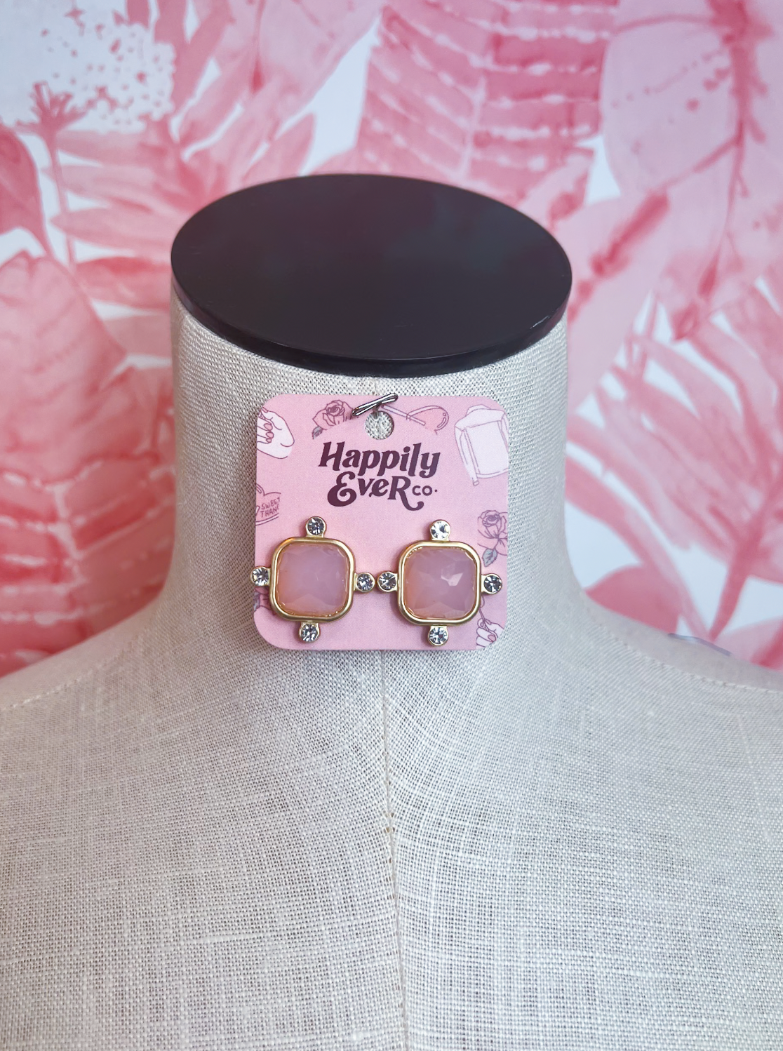 Color Square Rhinestone Acrylic Stud Earrings in Pink *Final Sale*