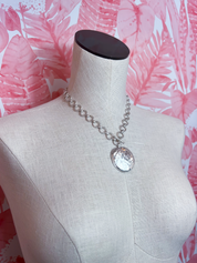 Hammered Metal Coin Pendant Toggle Necklace in Worn Silver *Final Sale*