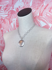 Hammered Metal Coin Pendant Toggle Necklace in Worn Silver *Final Sale*