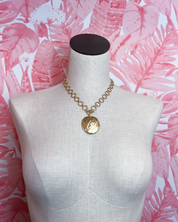 Hammered Metal Coin Pendant Toggle Necklace in Worn Gold *Final Sale*
