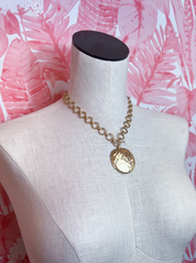 Hammered Metal Coin Pendant Toggle Necklace in Worn Gold *Final Sale*