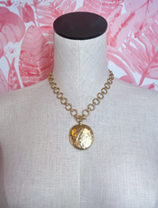 Hammered Metal Coin Pendant Toggle Necklace in Worn Gold *Final Sale*