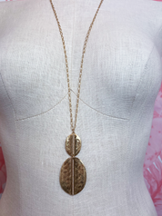 Metal Chain Hammered Duo Oval Pendant Long Necklace in Worn Gold *Final Sale*