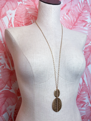 Metal Chain Hammered Duo Oval Pendant Long Necklace in Worn Gold *Final Sale*