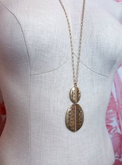 Metal Chain Hammered Duo Oval Pendant Long Necklace in Worn Gold *Final Sale*