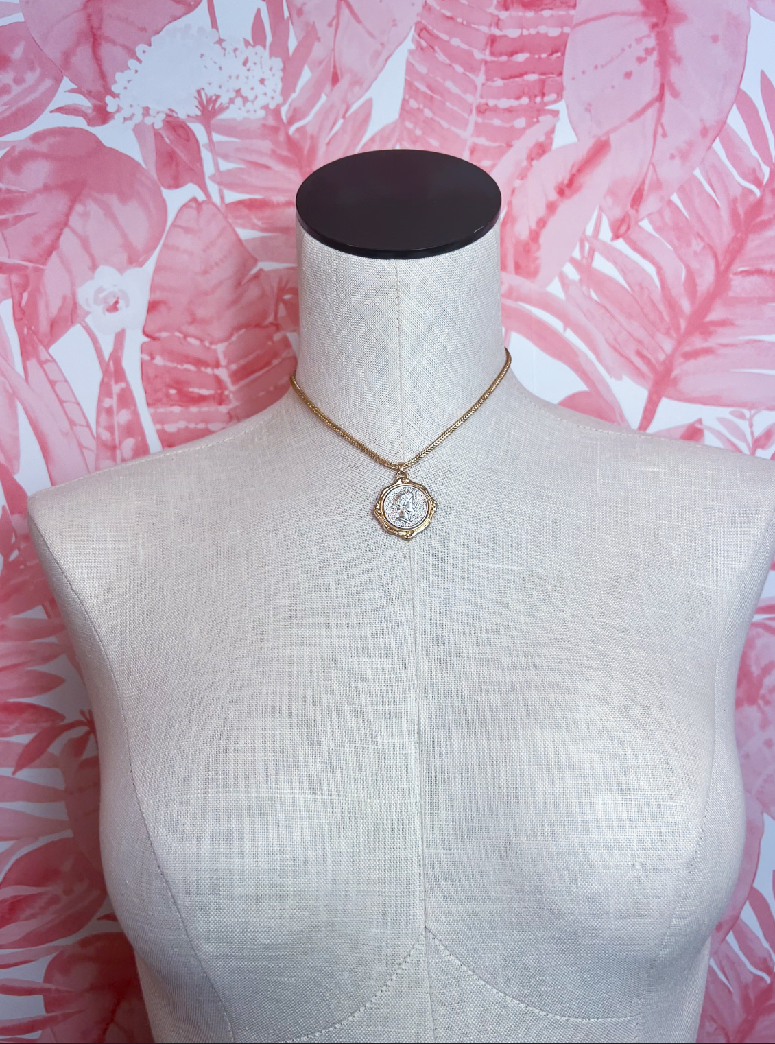 Two-Tone Coin Charm Necklace in Worn Gold *Final Sale*