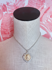 Two-Tone Coin Charm Necklace in Worn Silver *Final Sale*