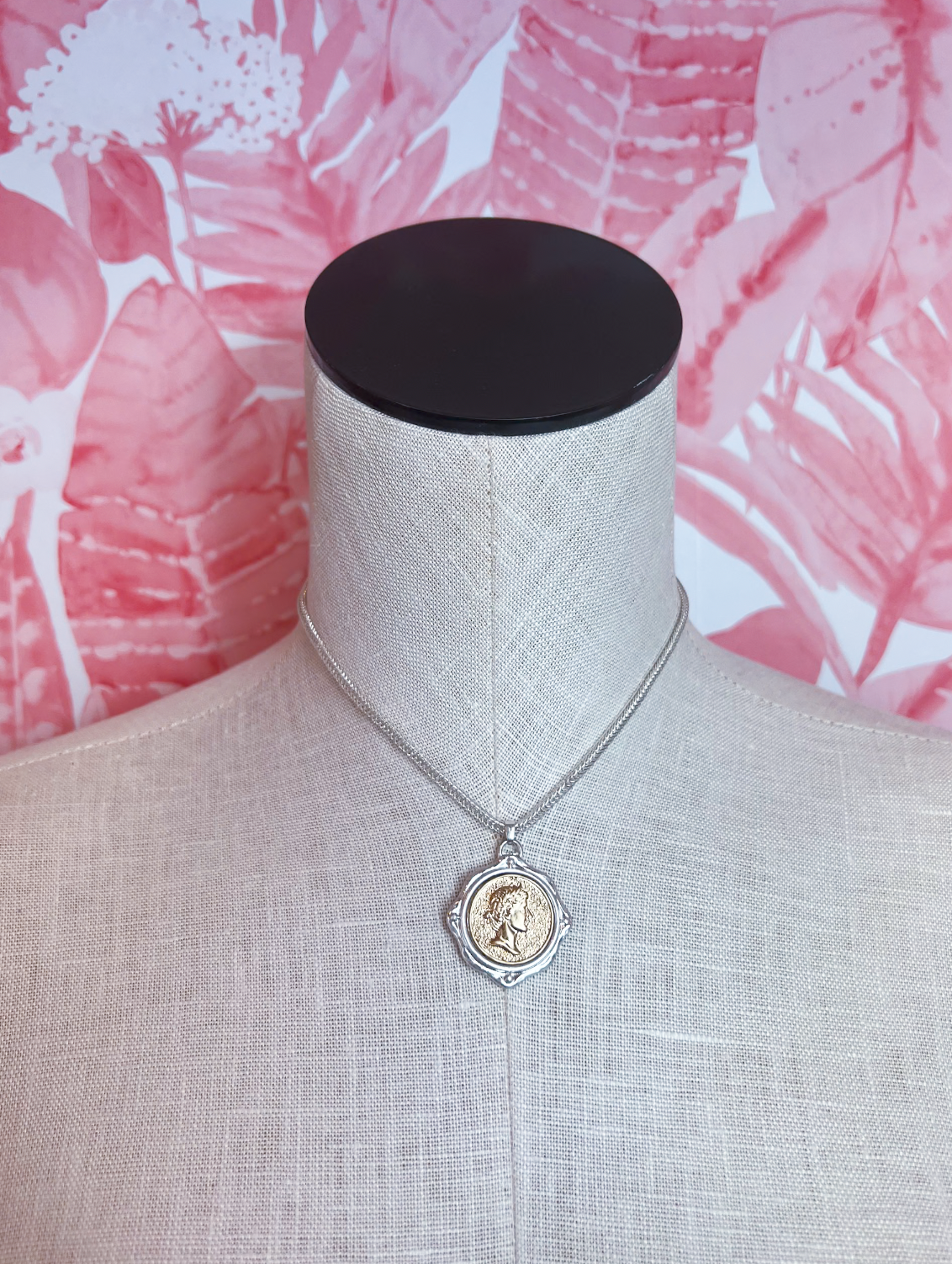 Two-Tone Coin Charm Necklace in Worn Silver *Final Sale*
