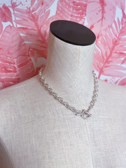 Metal Textured Linked Toggle Necklace in Worn Silver *Final Sale*