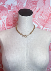 Metal Textured Linked Toggle Necklace in Worn Gold *Final Sale*