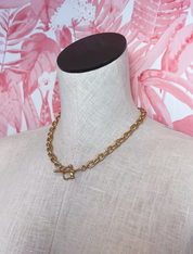 Metal Textured Linked Toggle Necklace in Worn Gold *Final Sale*