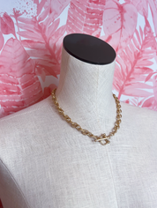 Metal Textured Linked Toggle Necklace in Worn Gold *Final Sale*