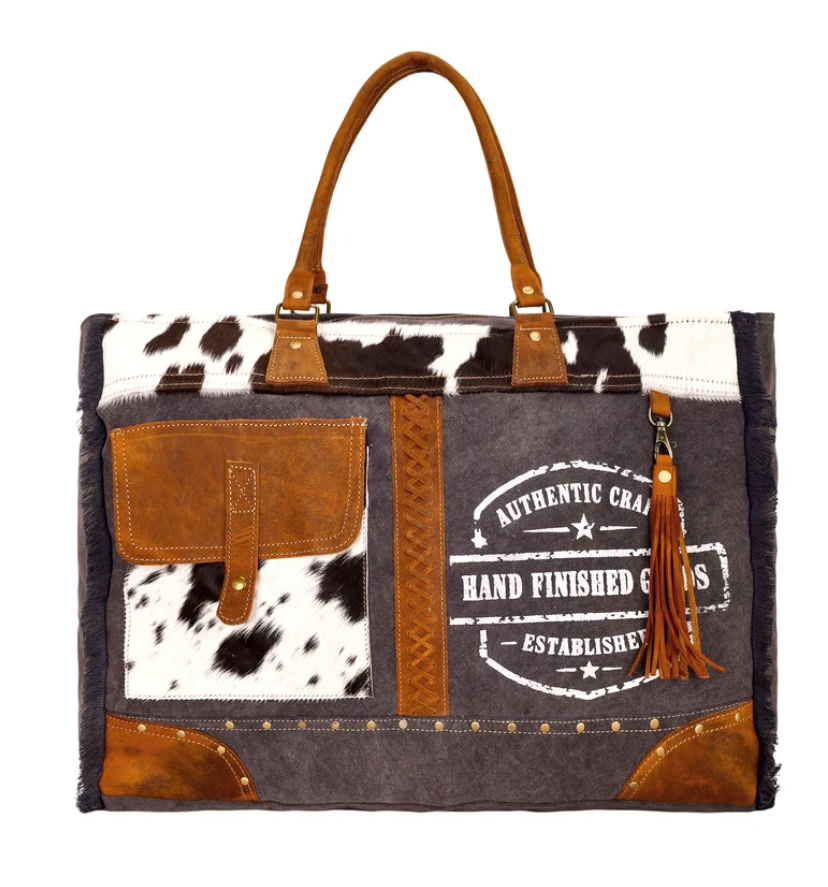 Myra | Dakota Trail Hairon Leather Weekender Bag in Charcoal *FINAL SALE*