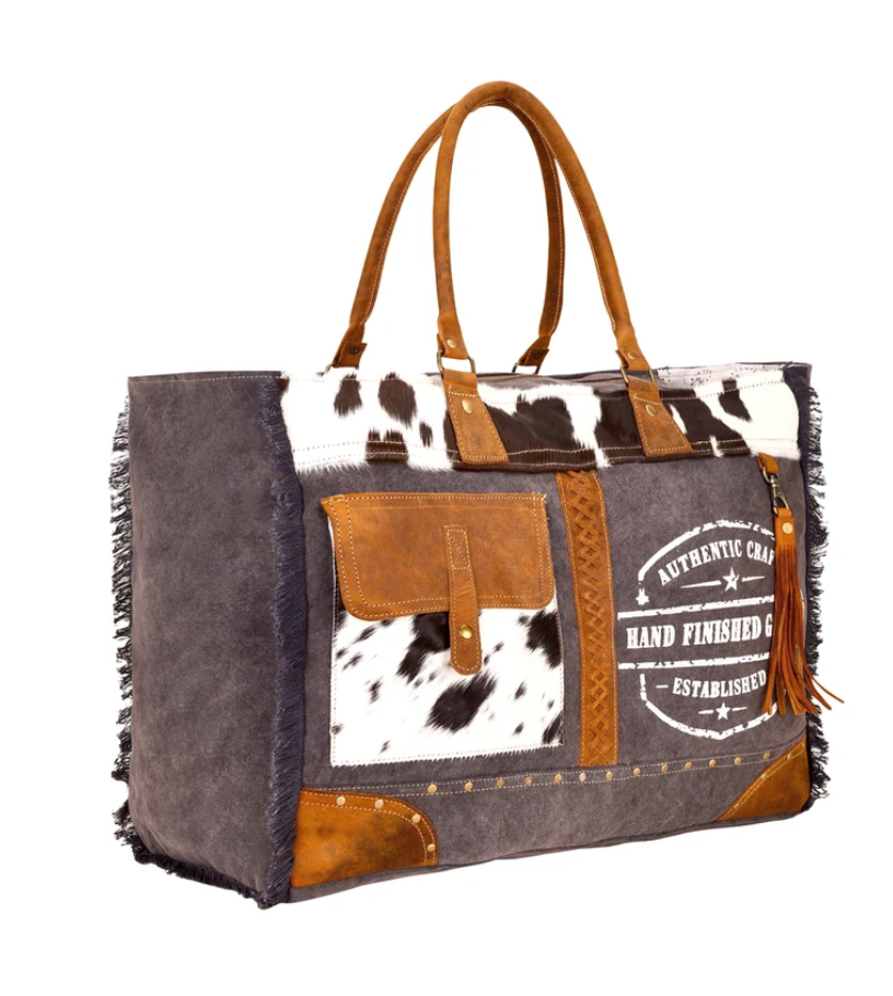 Myra | Dakota Trail Hairon Leather Weekender Bag in Charcoal *FINAL SALE*