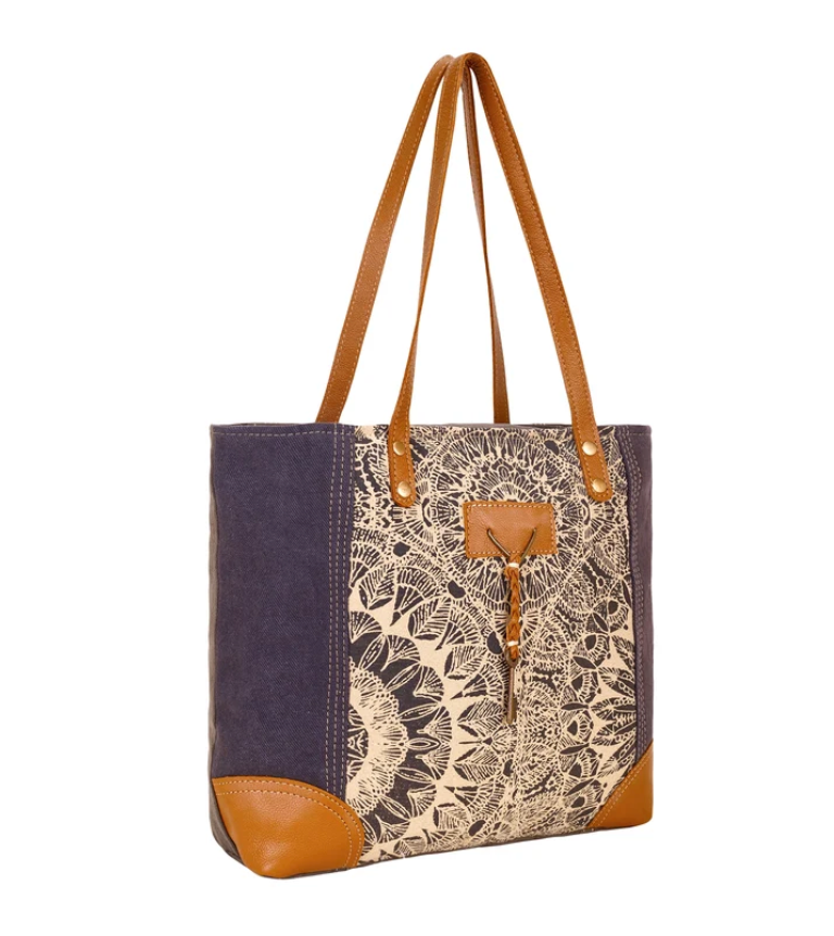 Myra | Abstract Key Tote Bag in Charcoal & Lace *FINAL SALE*