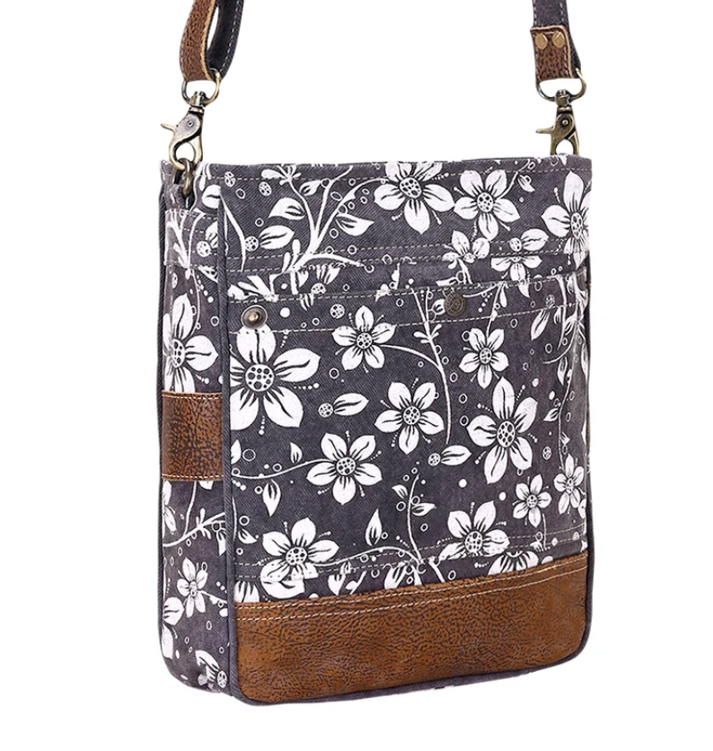 Myra | Blossom Print Shoulder Bag in Grey *FINAL SALE*