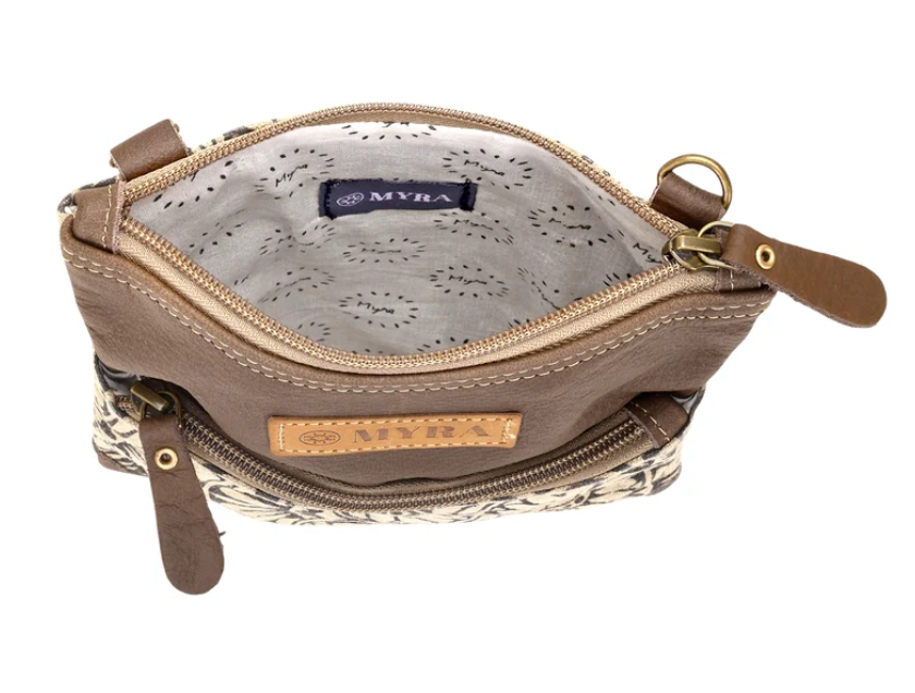 Myra | Caprock Small Crossbody Bag with Leather Panel in Cream *FINAL SALE*
