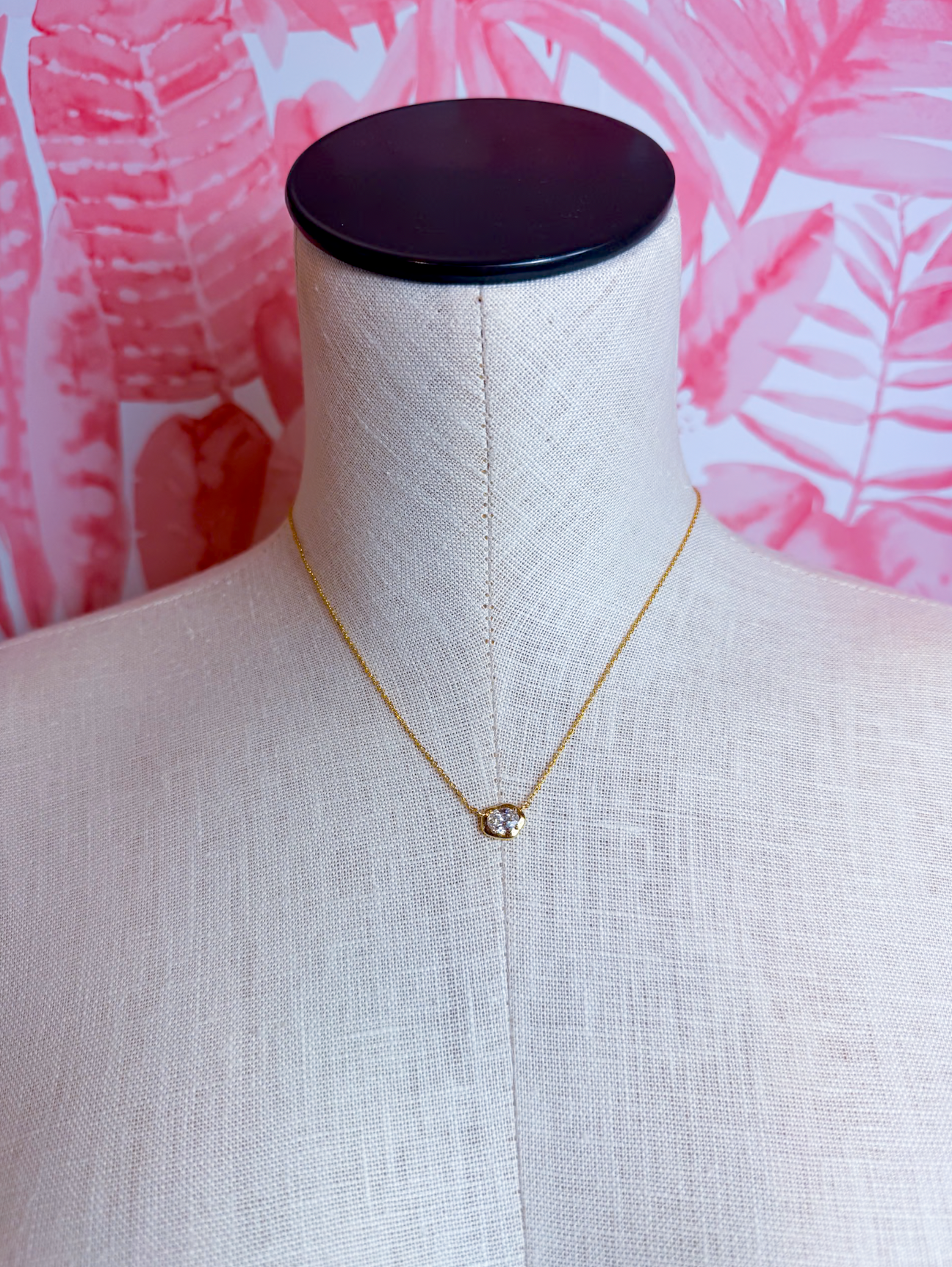 Oval Cz Solitaire Pendant Necklace in Gold *Final Sale*