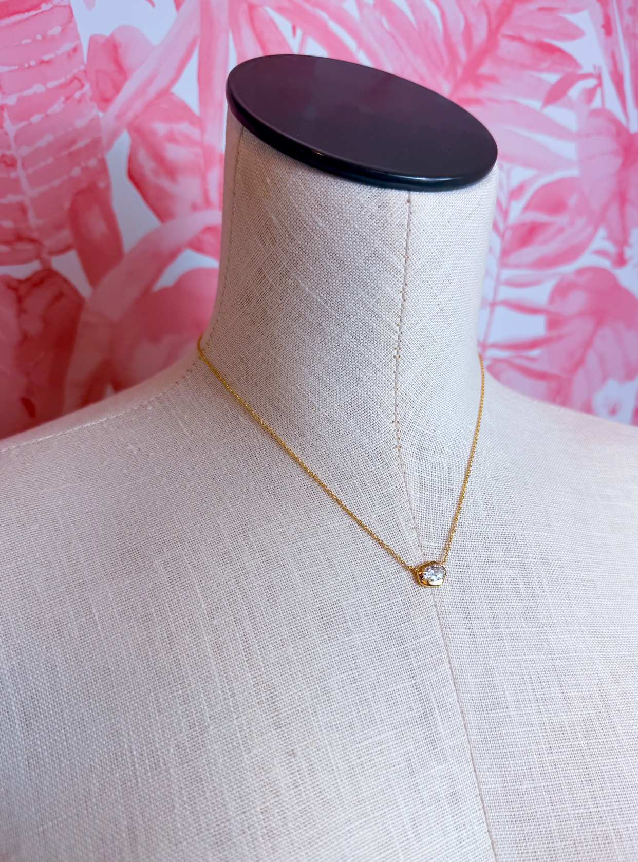 Oval Cz Solitaire Pendant Necklace in Gold *Final Sale*