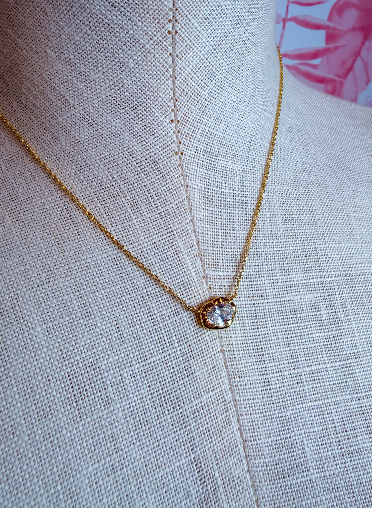 Oval Cz Solitaire Pendant Necklace in Gold *Final Sale*