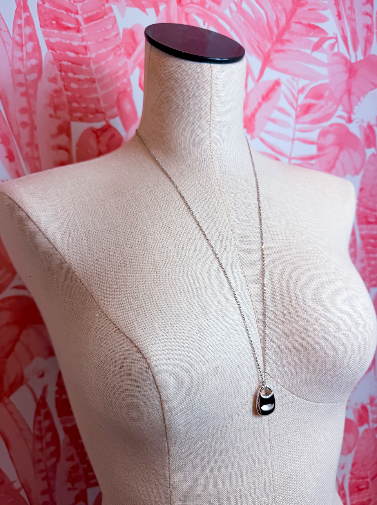Oval Pendant Long Chain Necklace in Silver *Final Sale*