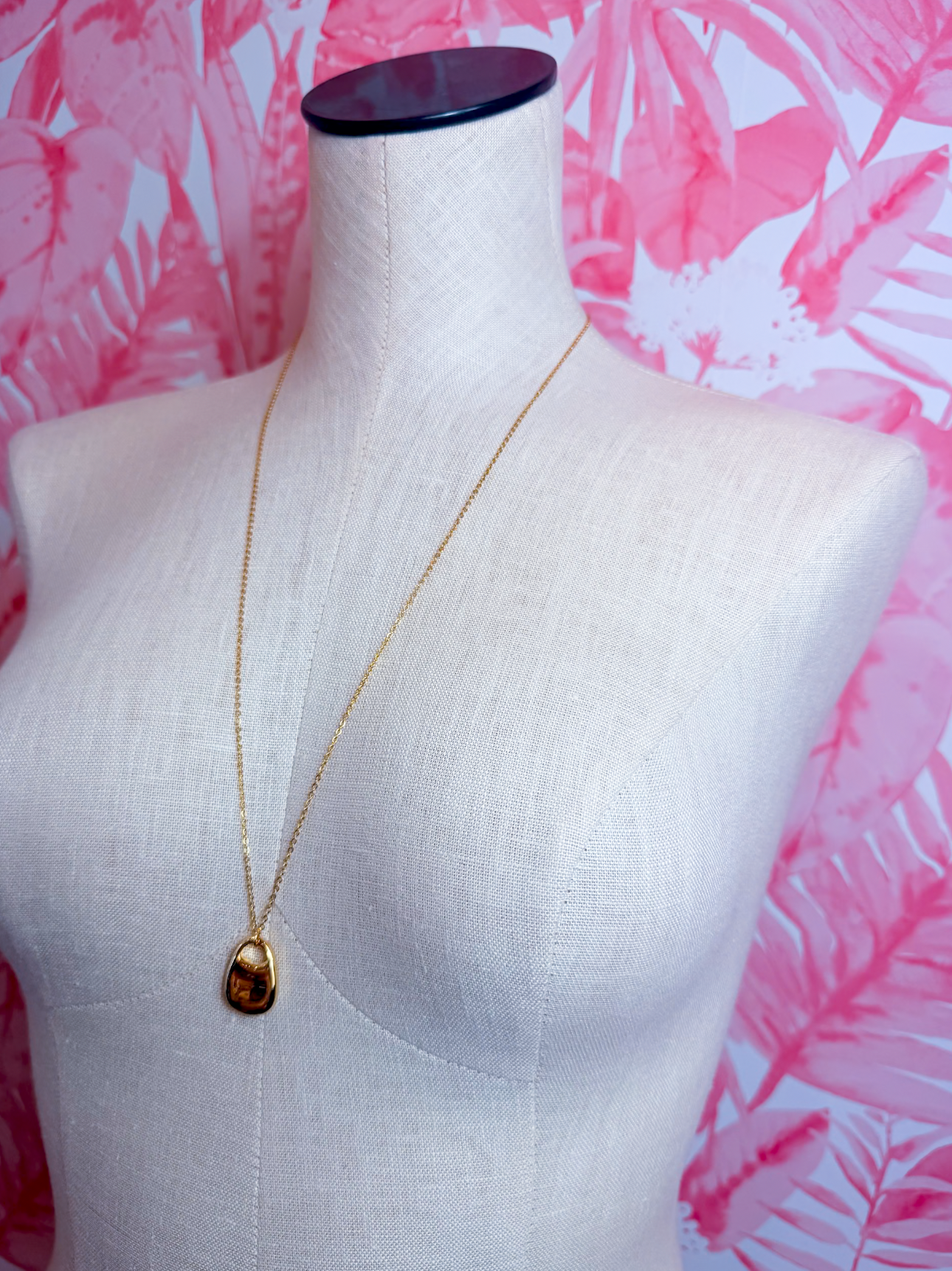Oval Pendant Long Chain Necklace in Gold *Final Sale*