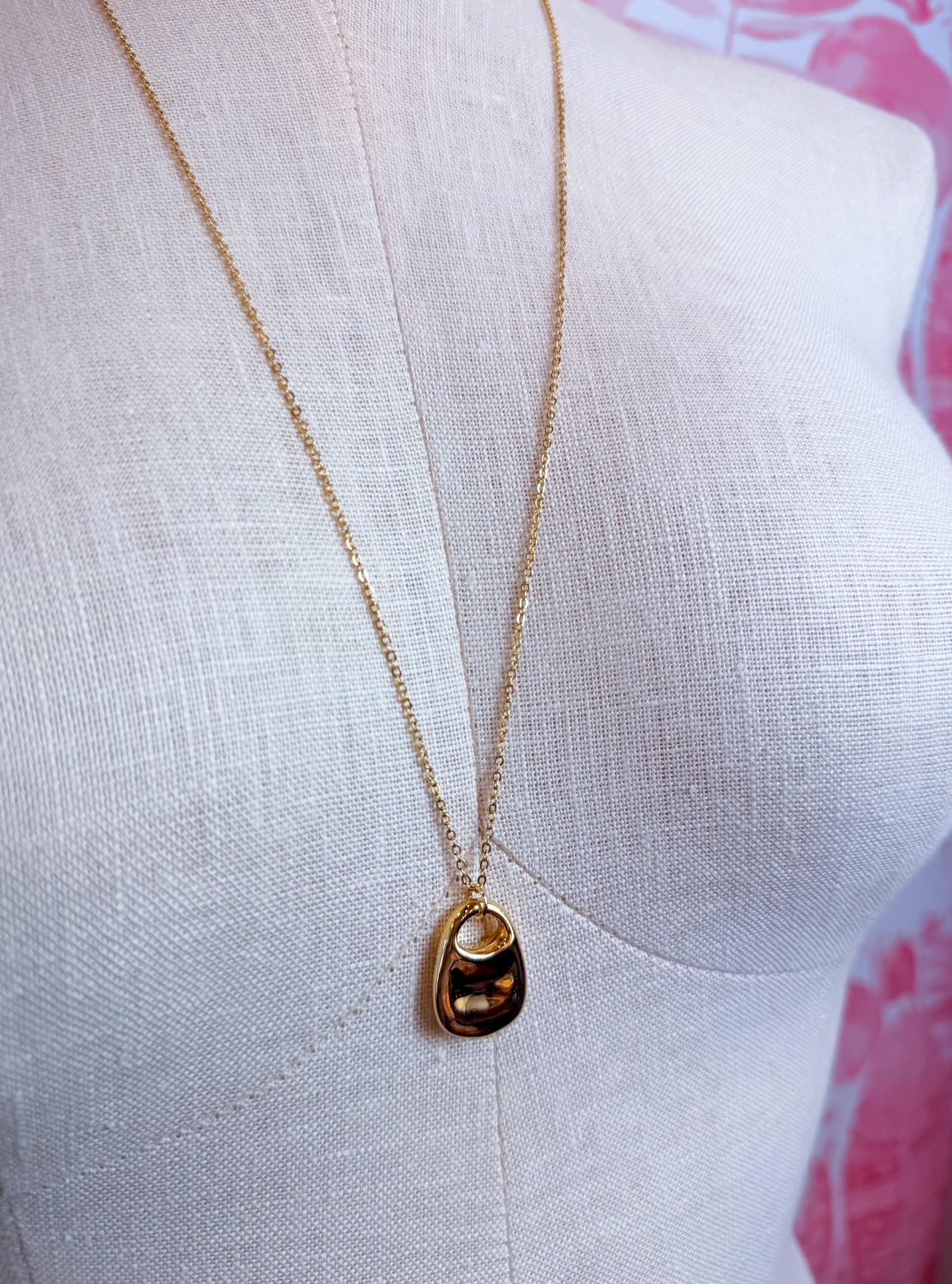 Oval Pendant Long Chain Necklace in Gold *Final Sale*