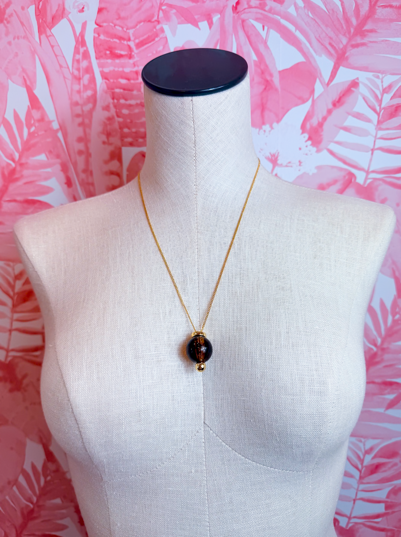 Marbled Round Ball Pendant Necklace in Brown *Final Sale*