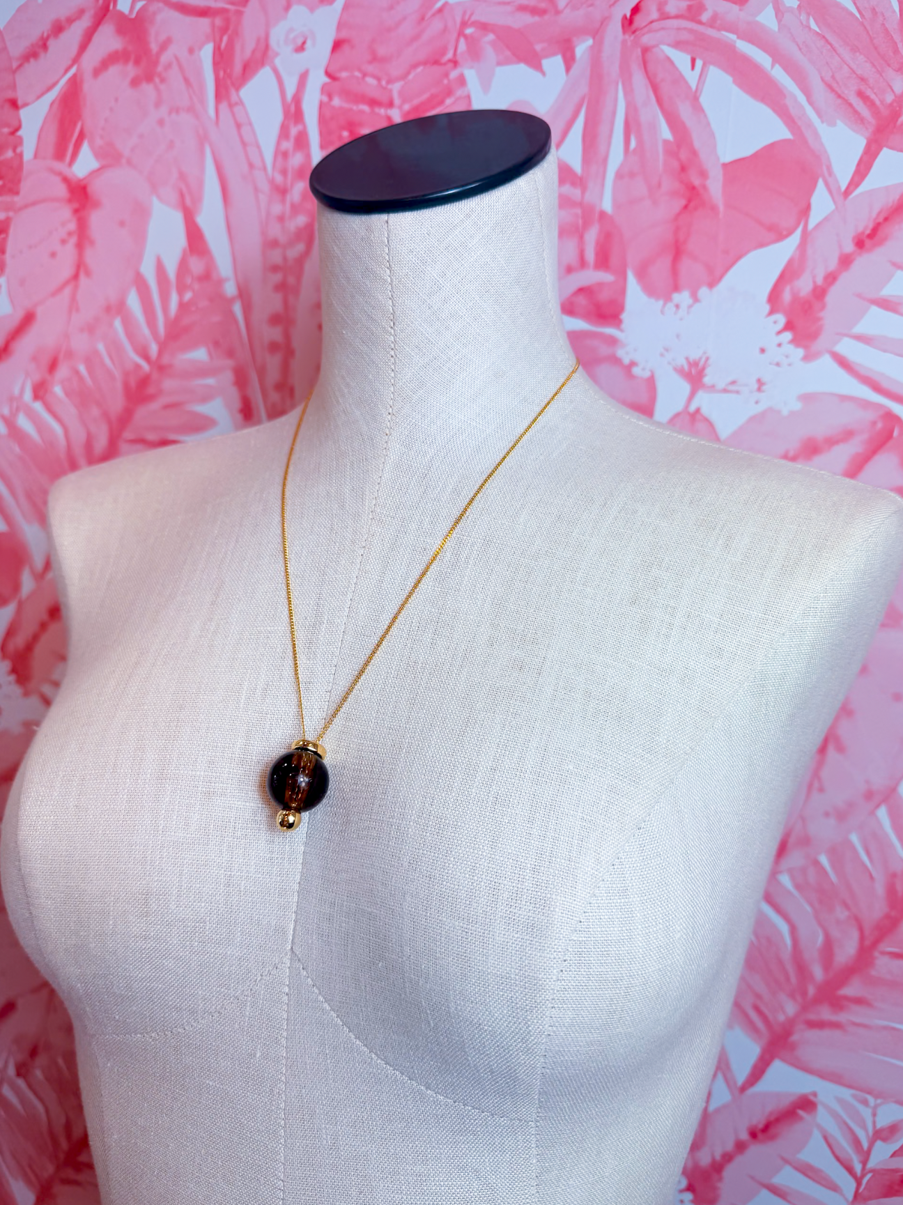 Marbled Round Ball Pendant Necklace in Brown *Final Sale*
