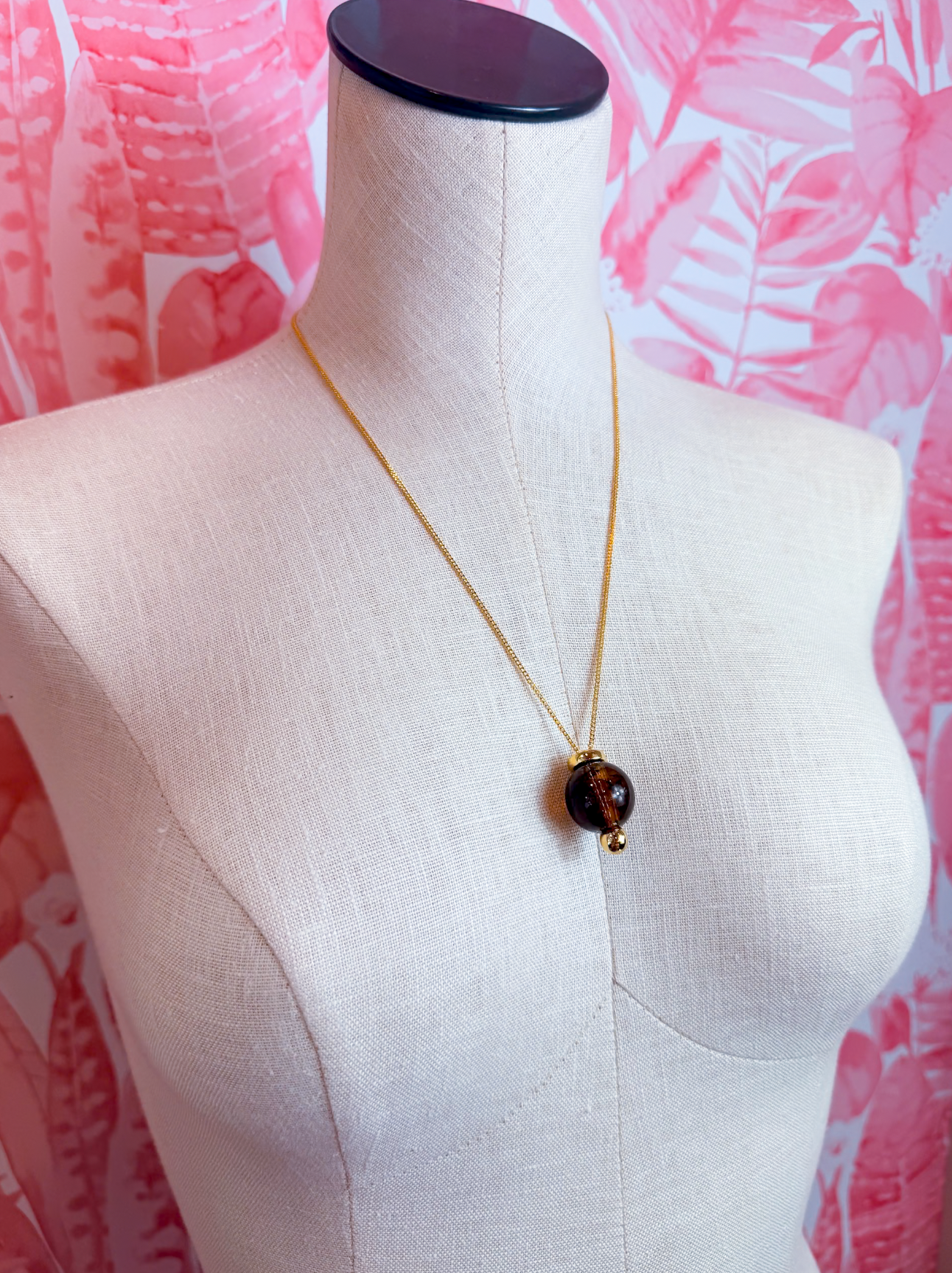 Marbled Round Ball Pendant Necklace in Brown *Final Sale*