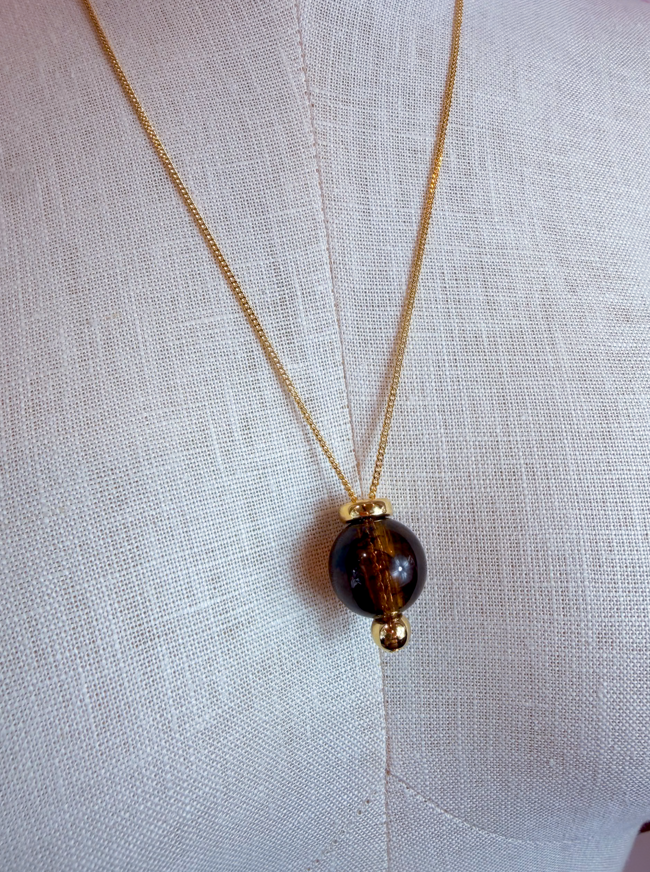 Marbled Round Ball Pendant Necklace in Brown *Final Sale*