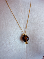 Marbled Round Ball Pendant Necklace in Brown *Final Sale*