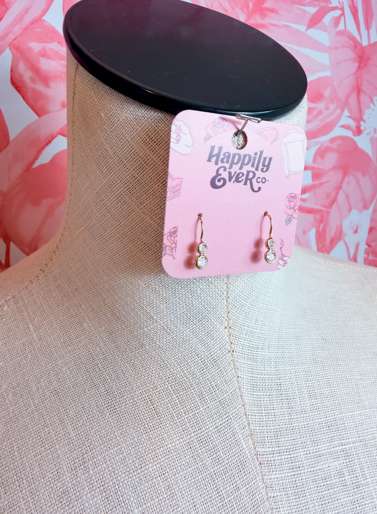 Petite Double Round Cz Bezel Drop Earrings in Gold *Final Sale*