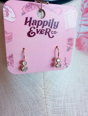 Petite Double Round Cz Bezel Drop Earrings in Gold *Final Sale*