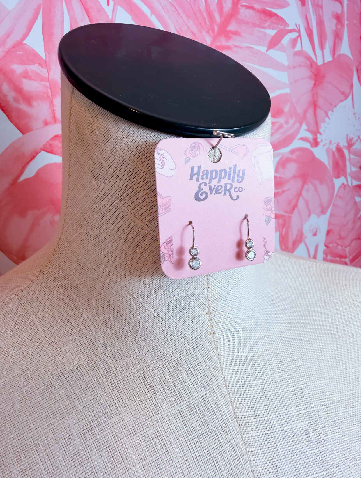 Petite Double Round Cz Bezel Drop Earrings in Silver *Final Sale*