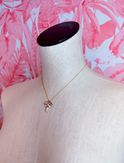 Ceramic Floral Cross And Bead Charms Chain Necklace *Final Sale*