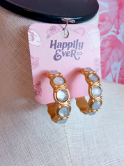 Matte Faceted Stone Inset Open Hoop Earrings in Sky Grey *Final Sale*