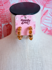 Matte Faceted Stone Inset Open Hoop Earrings in Amber *Final Sale*