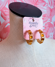 Matte Faceted Stone Inset Open Hoop Earrings in Amber *Final Sale*