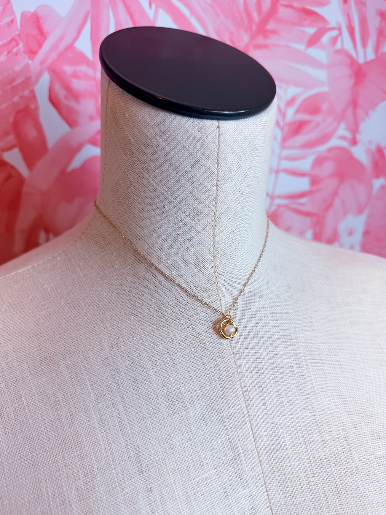 Freshwater Pearl Organic Ring Pendant Necklace in Gold *Final Sale*