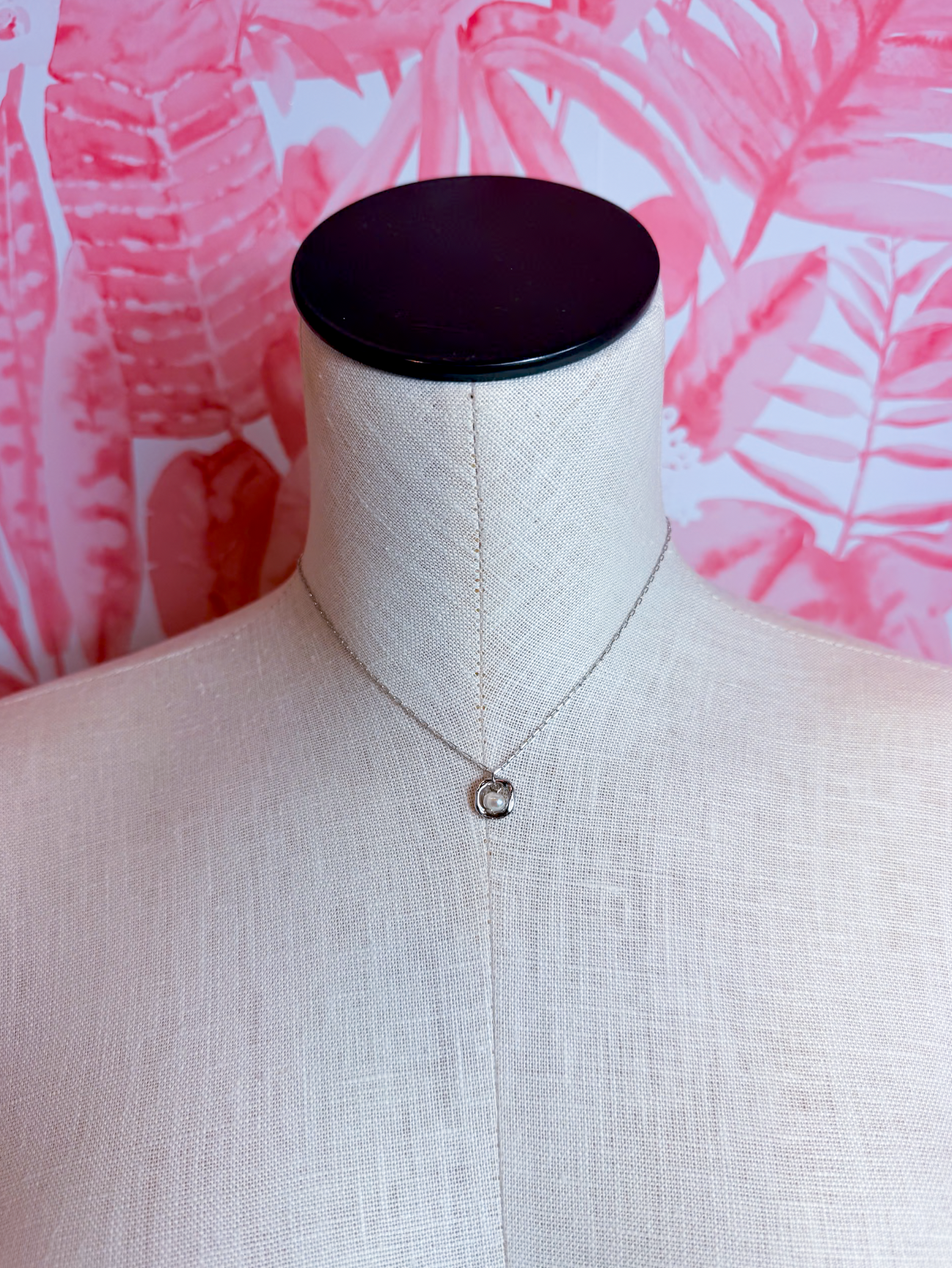 Freshwater Pearl Organic Ring Pendant Necklace in Silver *Final Sale*