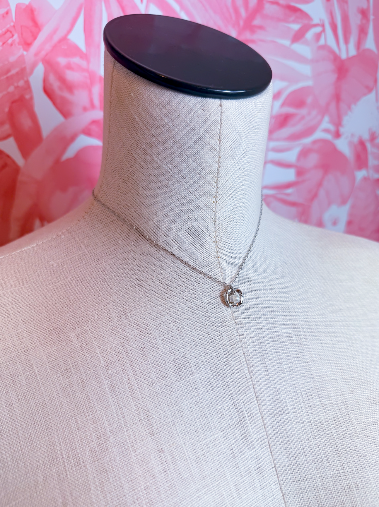 Freshwater Pearl Organic Ring Pendant Necklace in Silver *Final Sale*