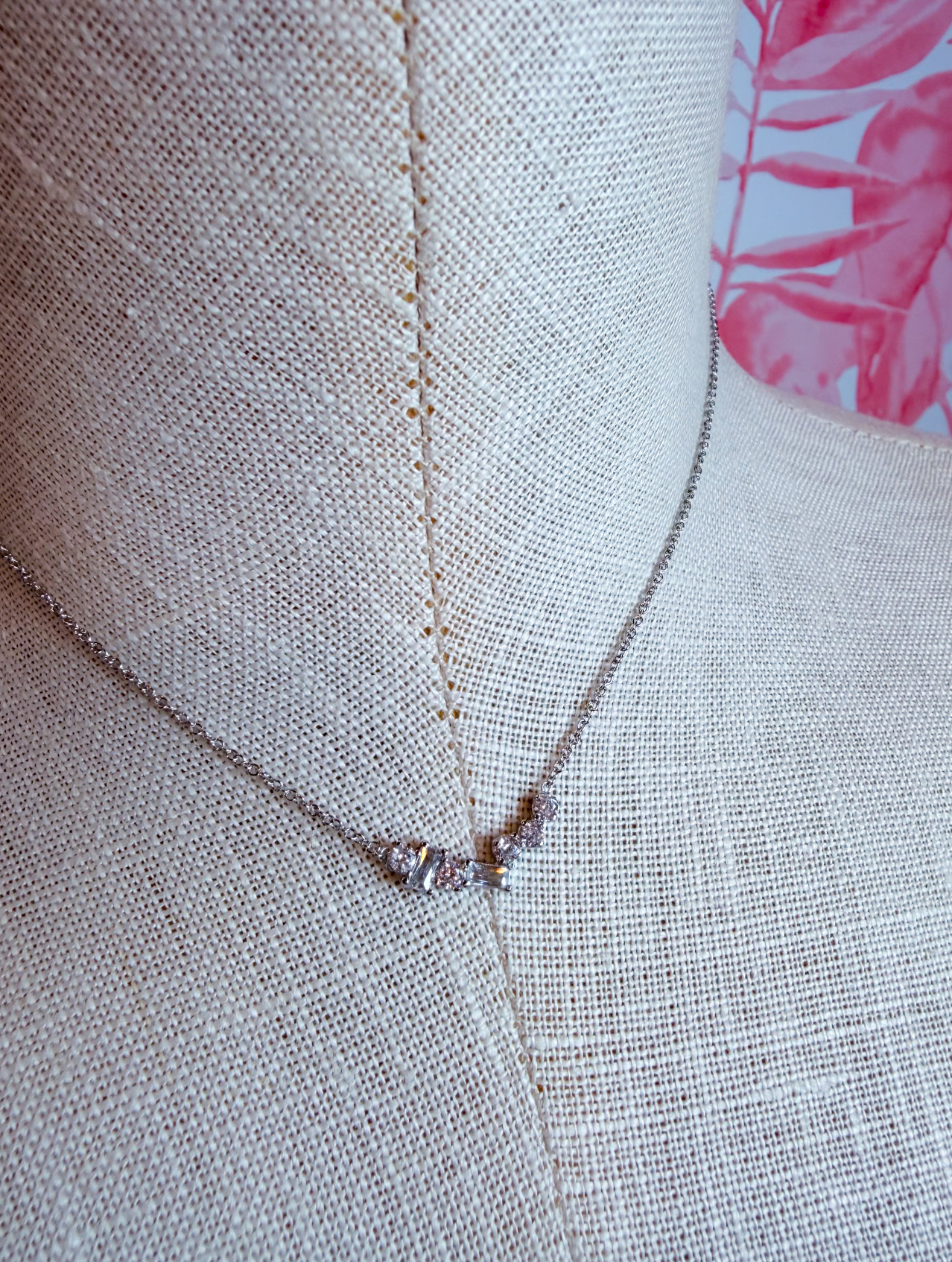 Mixed Cut Cz Cluster Bar Pendant Necklace in Silver *Final Sale*